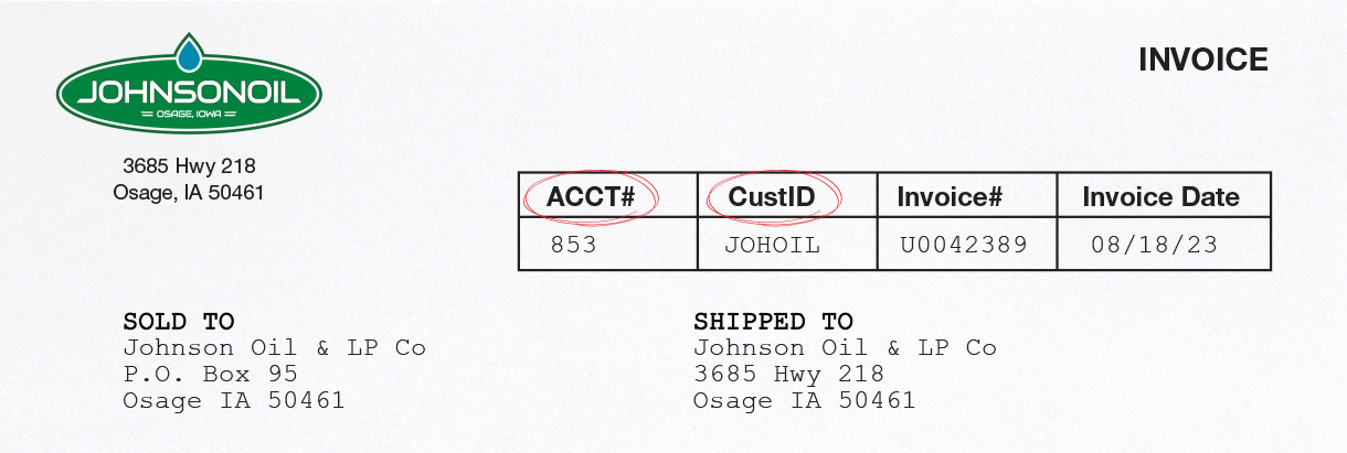 Johnson Oil Invoice Example